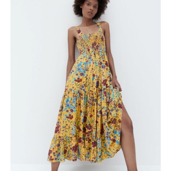 Zara Yellow Floral Maxi Dress XS - Picture 1 of 10